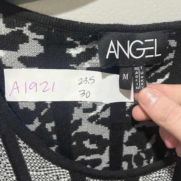 Angel Women Black Gray Striped Sweater M Cotton Long Sleeve Tunic Warm Lagenlook - Picture 2 of 7